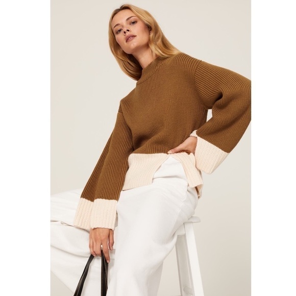 VICTOR ALFARO Wool Blend Chunky Knit Wide Sleeve‎ Colorblock Mockneck Sweater XS - Picture 2 of 7